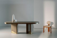 Contemporary Sistelo Dining Table, Warm Grey Oak, Brass, Handmade by Greenapple