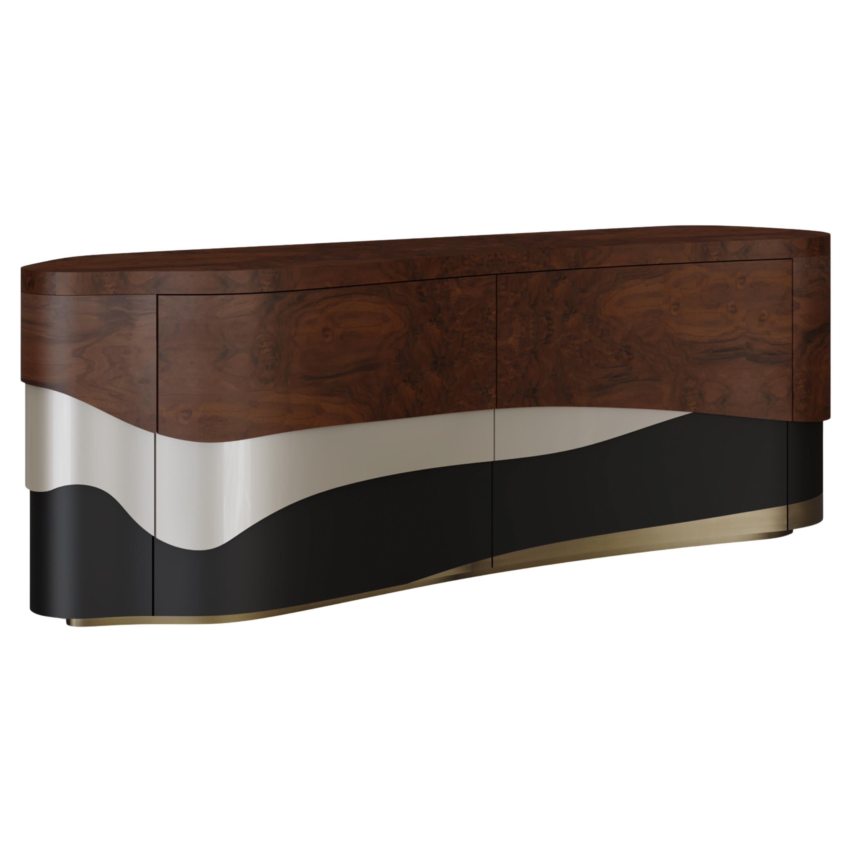 Contemporary Sistelo Sideboard, Walnut Root, Brass, Handmade Portugal Greenapple