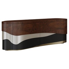 Contemporary Sistelo Sideboard, Walnut Root, Brass, Handmade Portugal Greenapple