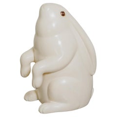 Contemporary Sitting Rabbit Sculpture in Cream Lacquer by Robert Kuo