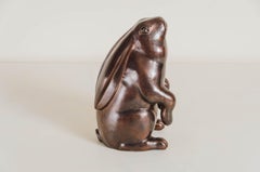 Contemporary Sitting Rabbit Sculpture in Antique Copper by Robert Kuo