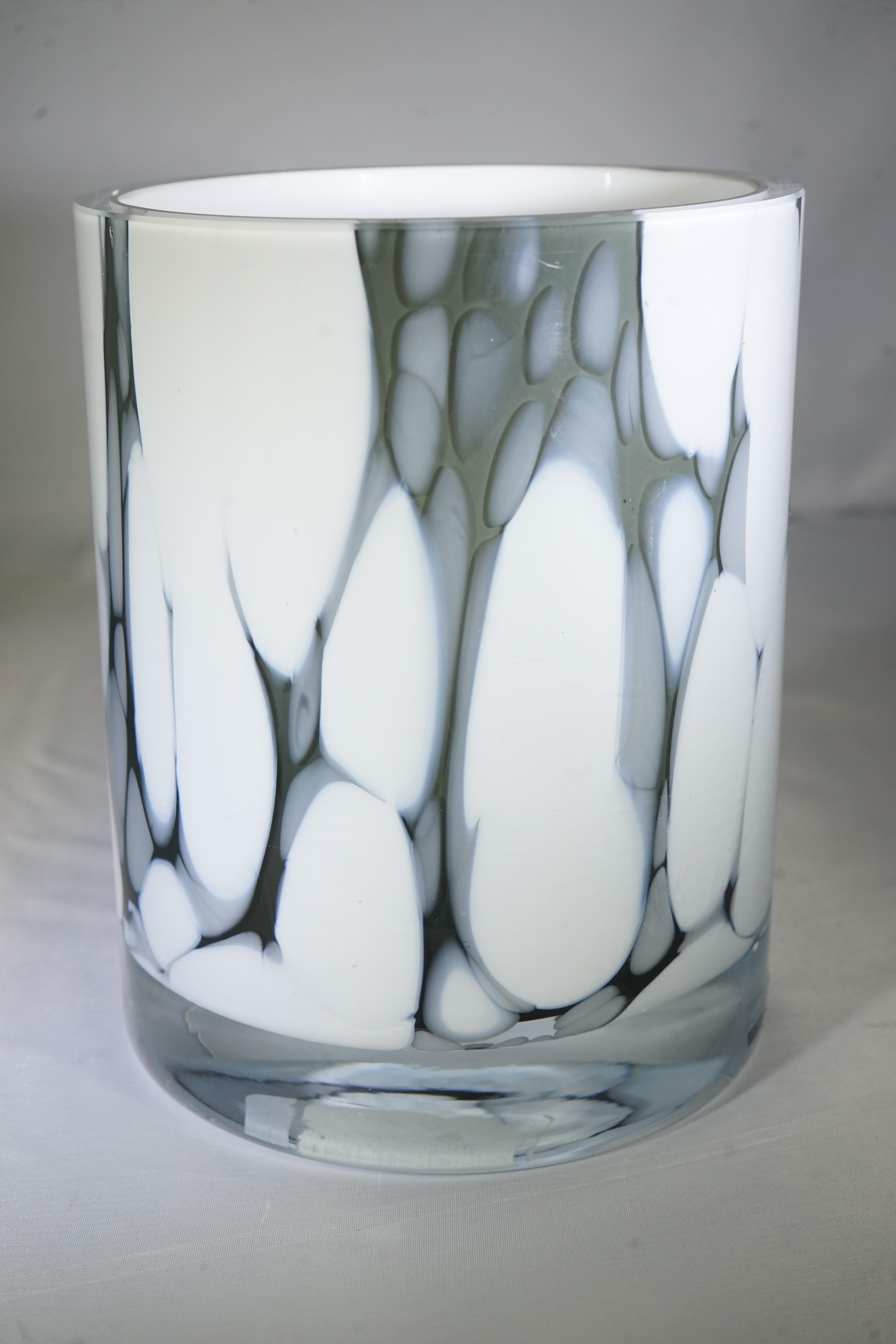 Contemporary black and white large size Arabescato glass hurricane lamp by Skogsberg & Smart. Featuring Italian marble inspired design, no two hurricane lamps are alike.