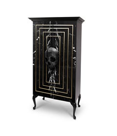 Contemporary Skull Wardrobe, Black, Marble, Brass.