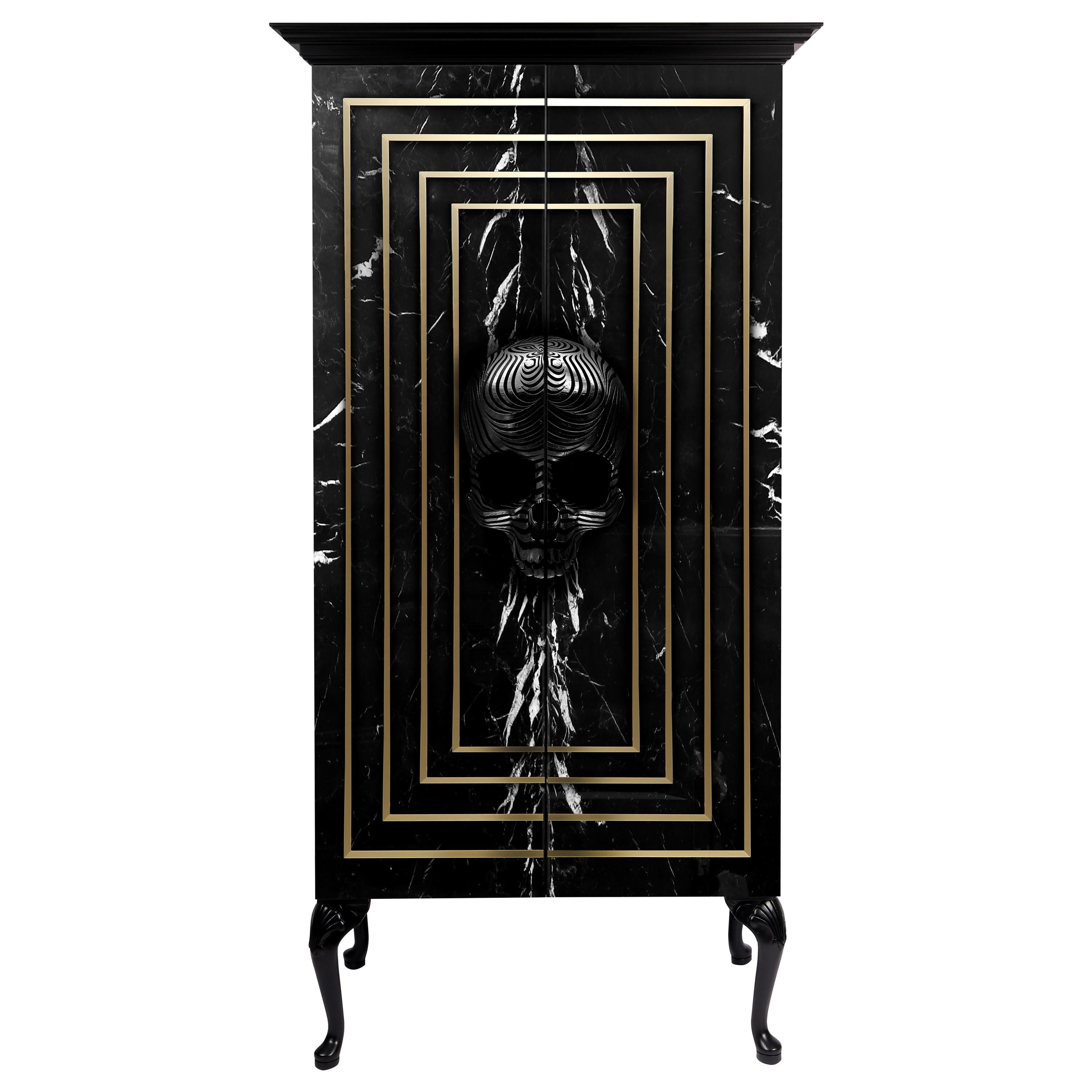 Contemporary Skull Wardrobe, Black, Marble, Brass.