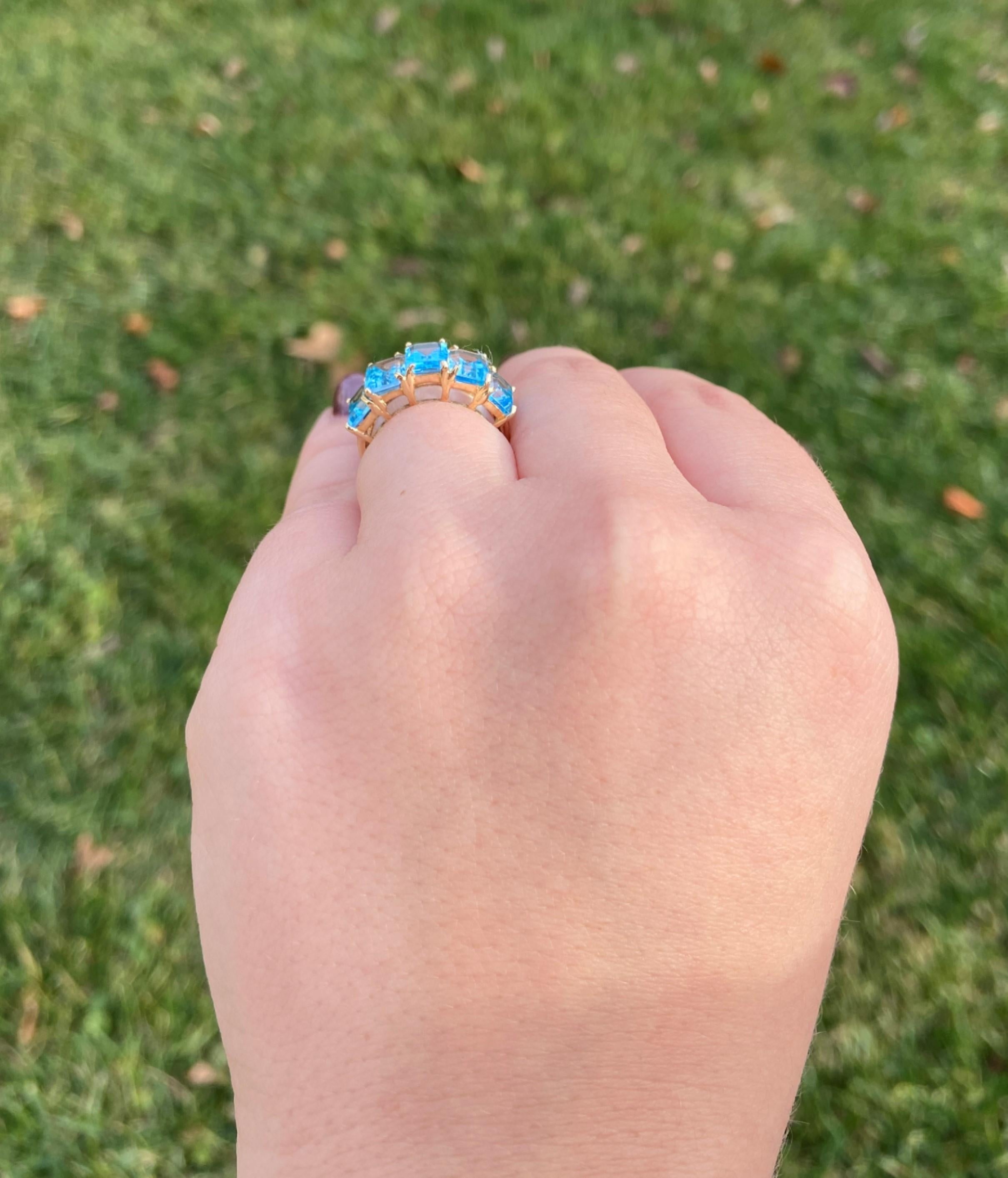 Contemporary Sky Blue Topaz Yellow Gold Fashion Ring 2