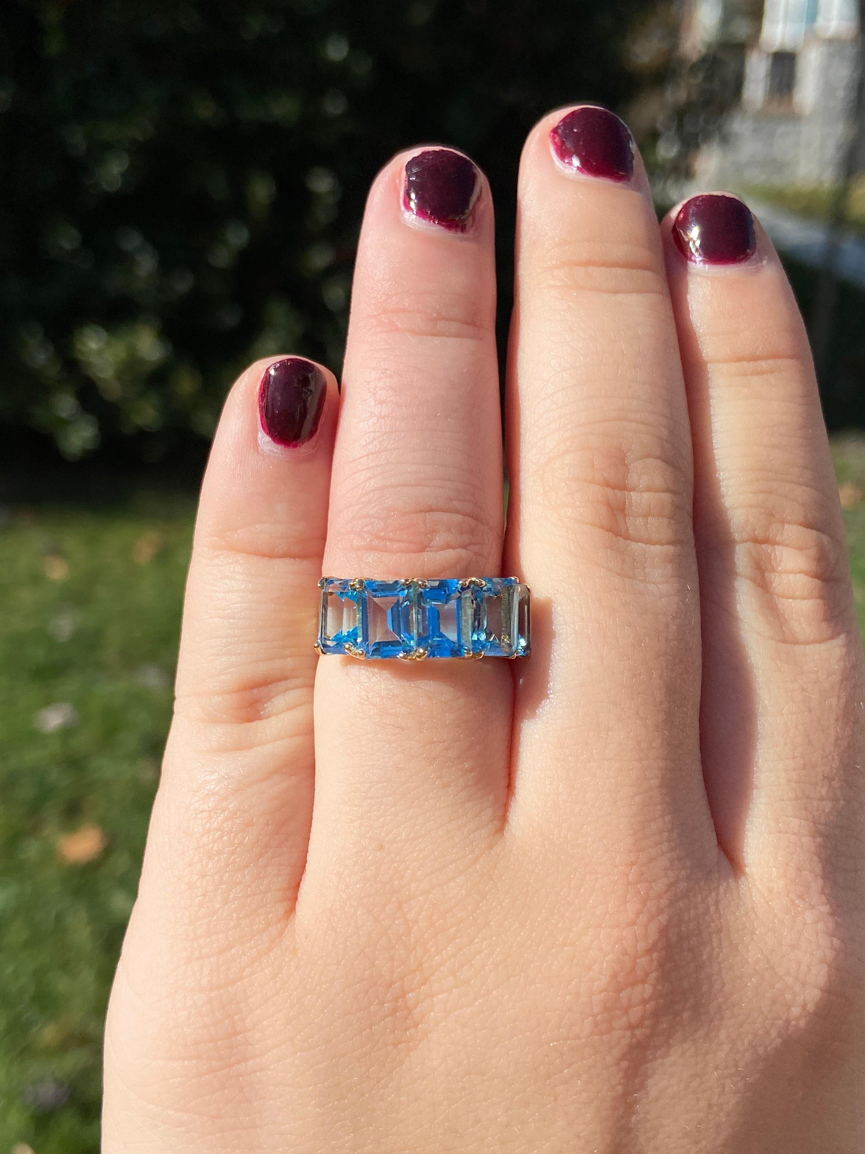 Contemporary Sky Blue Topaz Yellow Gold Fashion Ring 3