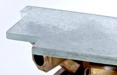 Table d'appoint contemporaine en dalle en cristal allemand de Reichenbach et bronze