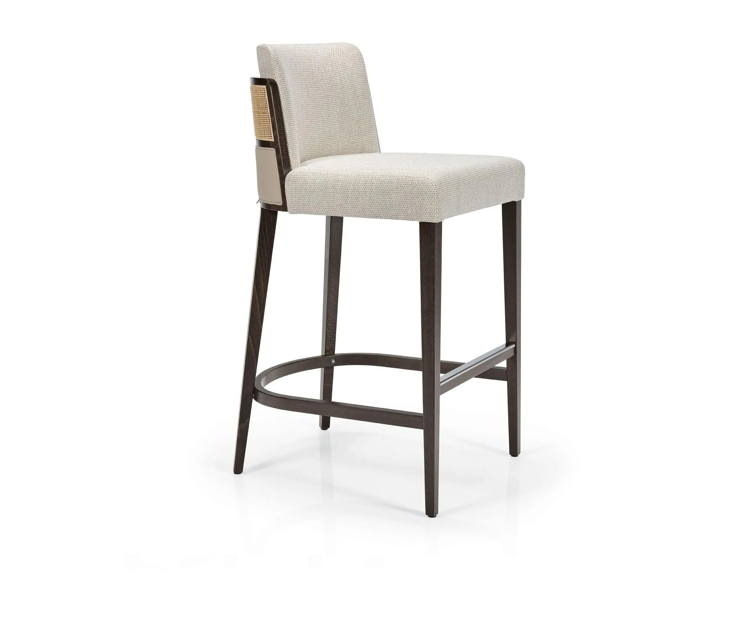 Modern Contemporary Sleek Barstool with Solid Wood Frame In Walnut Finish For Sale