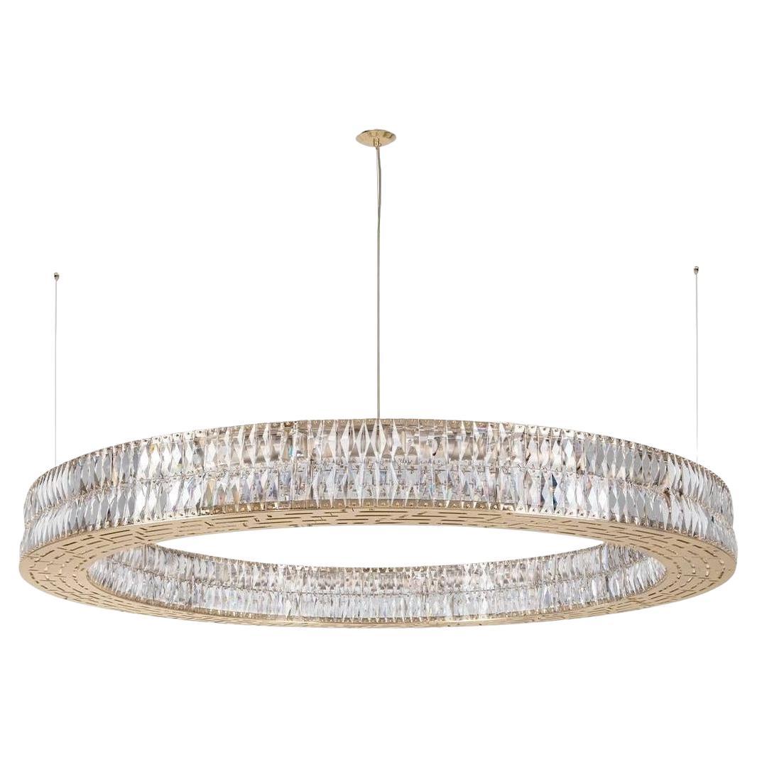 Sleek Circular Suspension Chandelier Handmade With Crystals-Two Tier/Gold Plated