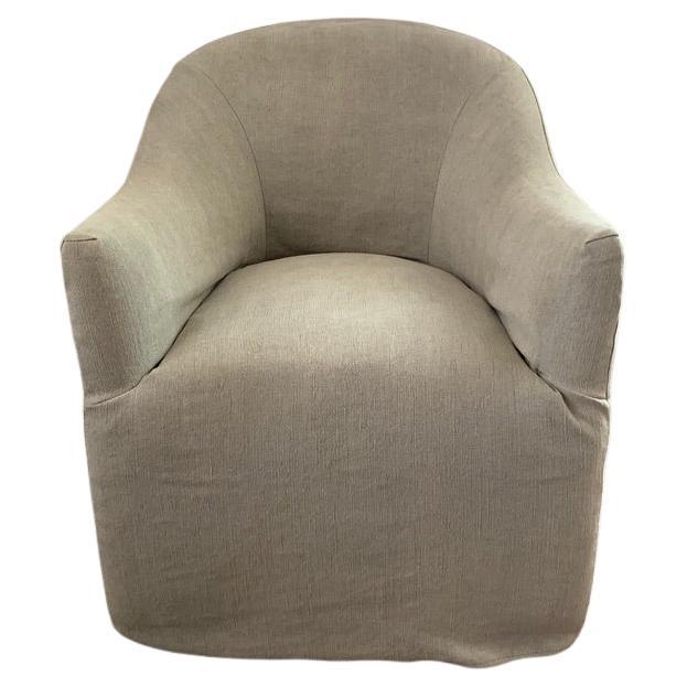 Transitional Barrel Dining Chair with Skirted Slipcover and Loose