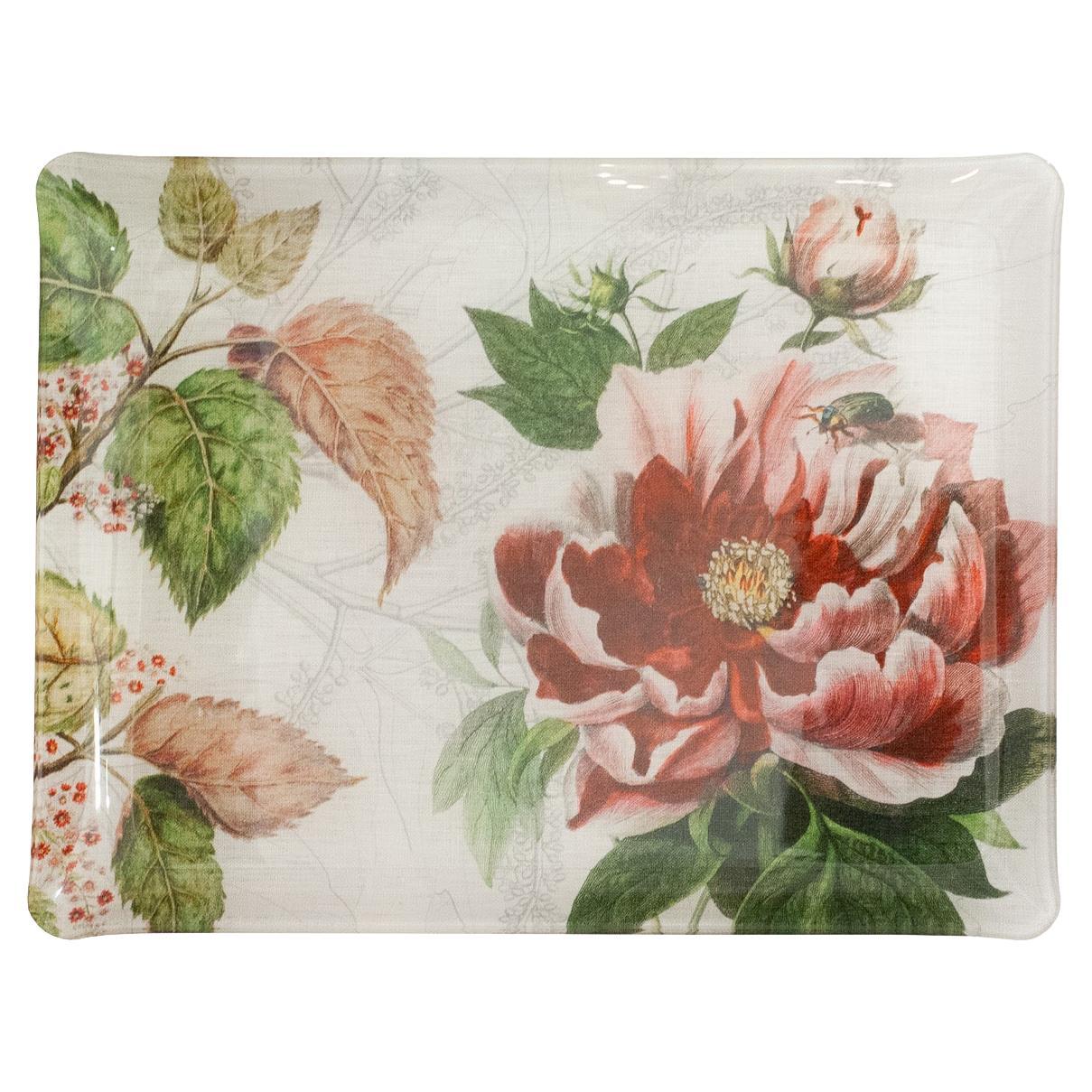 Bandeja Acrílica Contemporánea Pequeña para Servir con Estampado Floral de Lino Capturado en venta