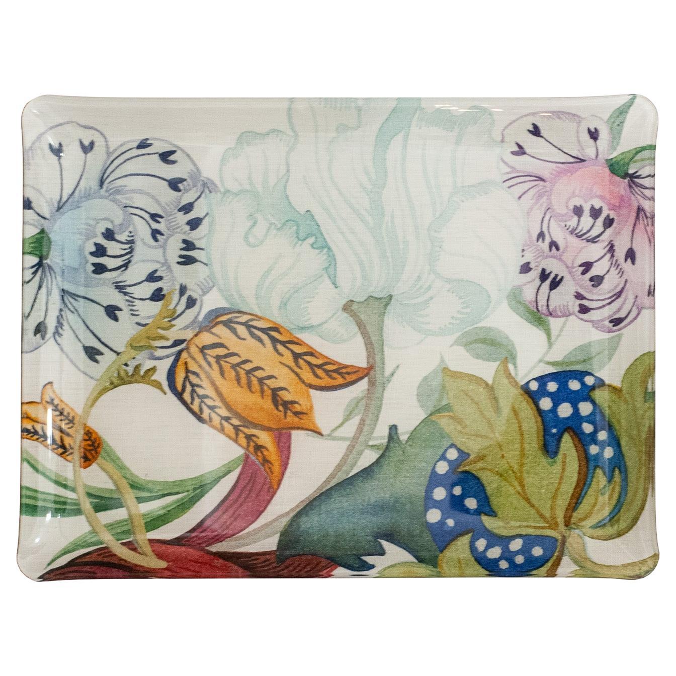 Bandeja Acrílica Contemporánea Pequeña para Servir con Estampado Floral de Lino Capturado
