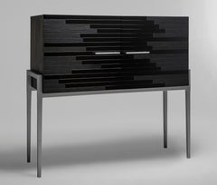 Contemporary Small Cabinet for Living Room in Black Lacquer and Black Oak