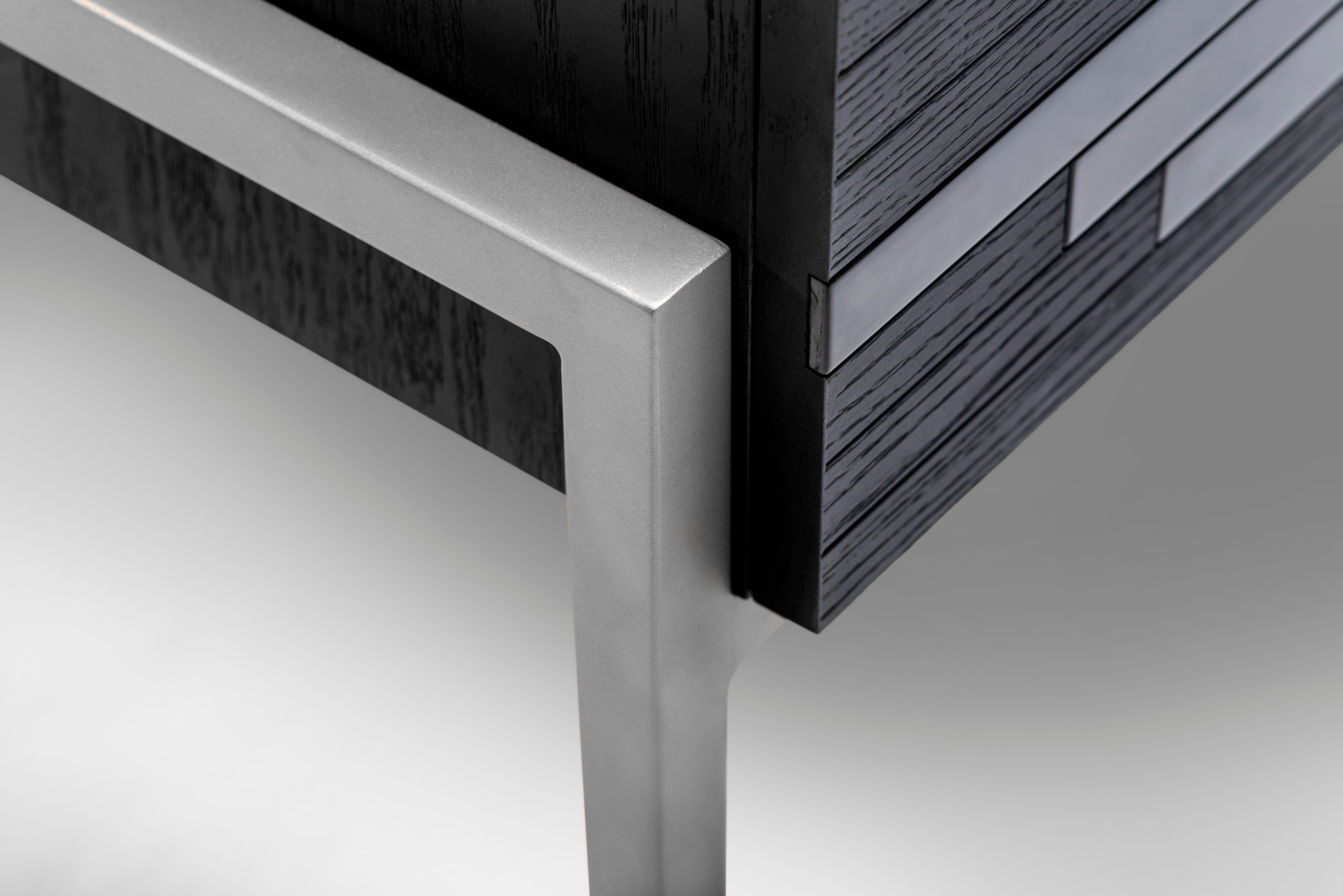 Brazilian Contemporary Small Cabinet for Living Room in Black Lacquer and Black Oak For Sale