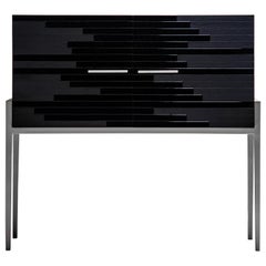 Contemporary Small Cabinet for Living Room in Black Lacquer and Black Oak