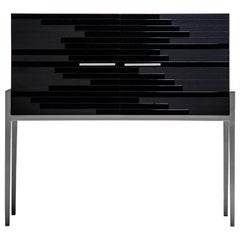 Contemporary Small Cabinet for Living Room in Black Lacquer and Black Oak 