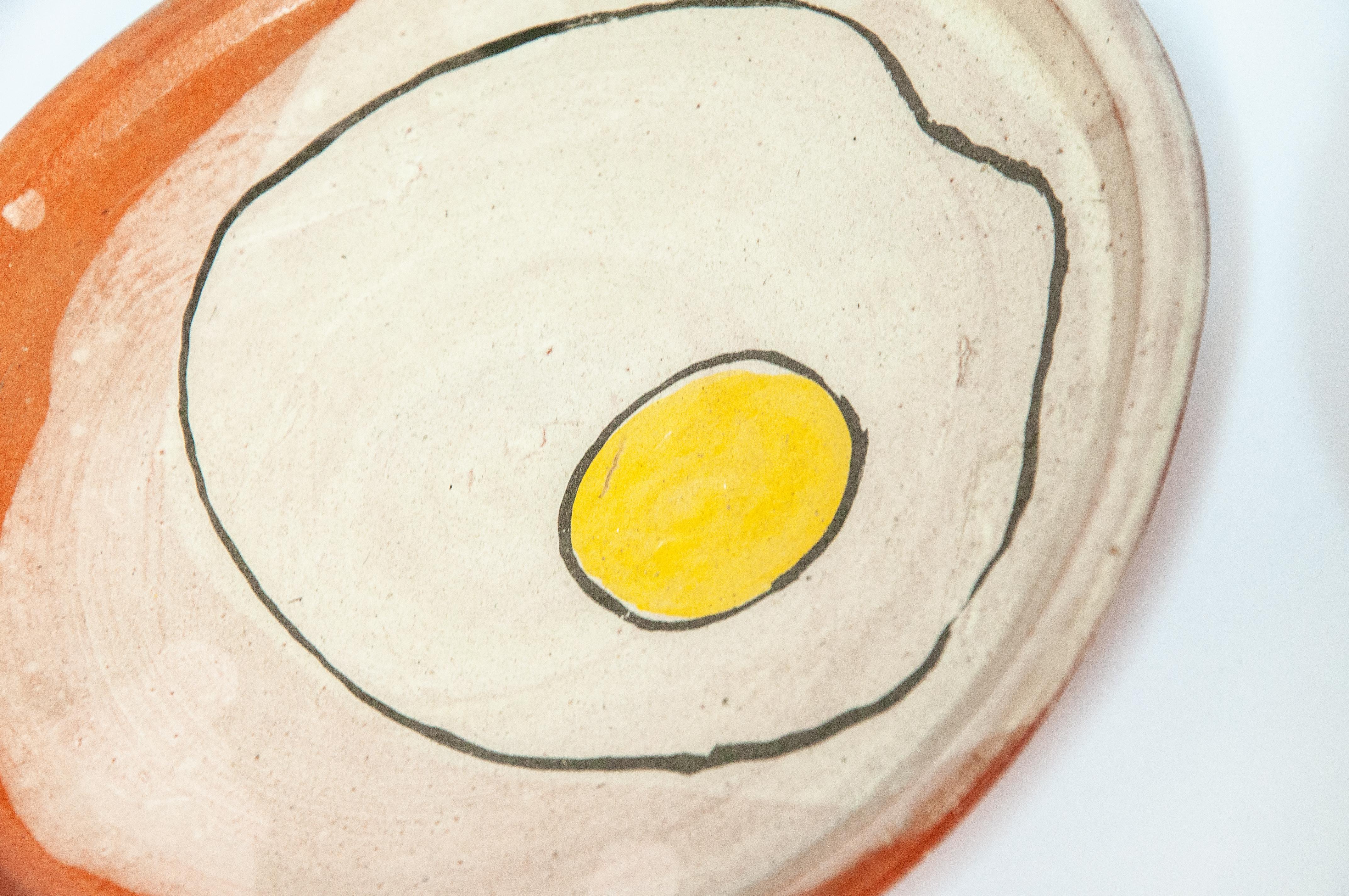 Contemporary Small Egg Plates Ceramic Clay Majolica Handmade Mexican In New Condition In Queretaro, Queretaro