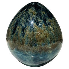 Contemporary Small Egg Shaped Blue & Green Ceramic Glazed Ornament by FD21 Clay