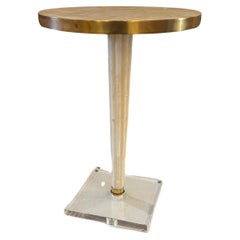 Contemporary Small End Cocktail table Lucite Base Brass & Tessellated Stone