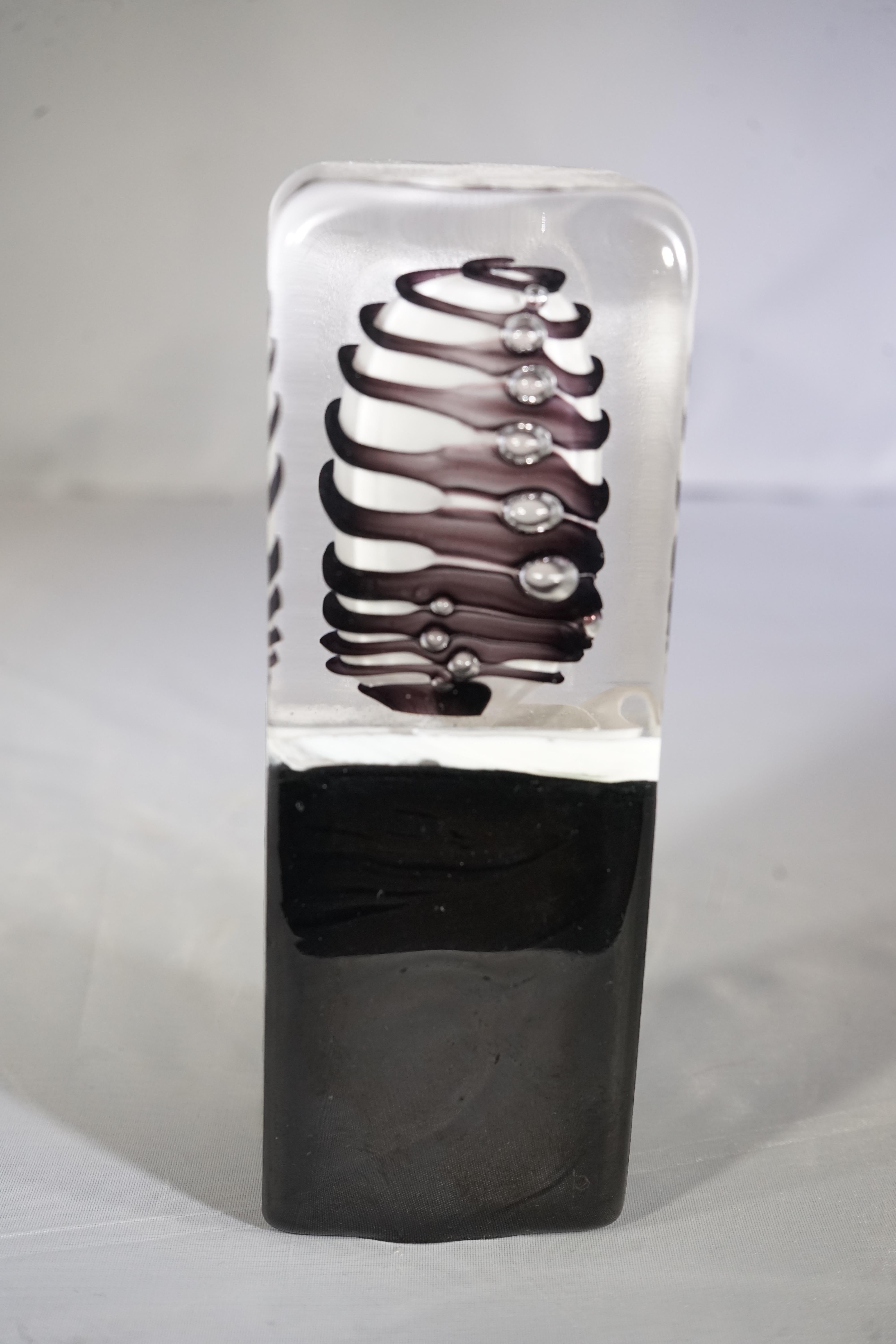 Contemporary Small French Black White and Clear Blown Glass Objet Sculpture 5