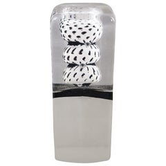 Contemporary Small French White, Clear and Black Blown Glass Objet Sculpture