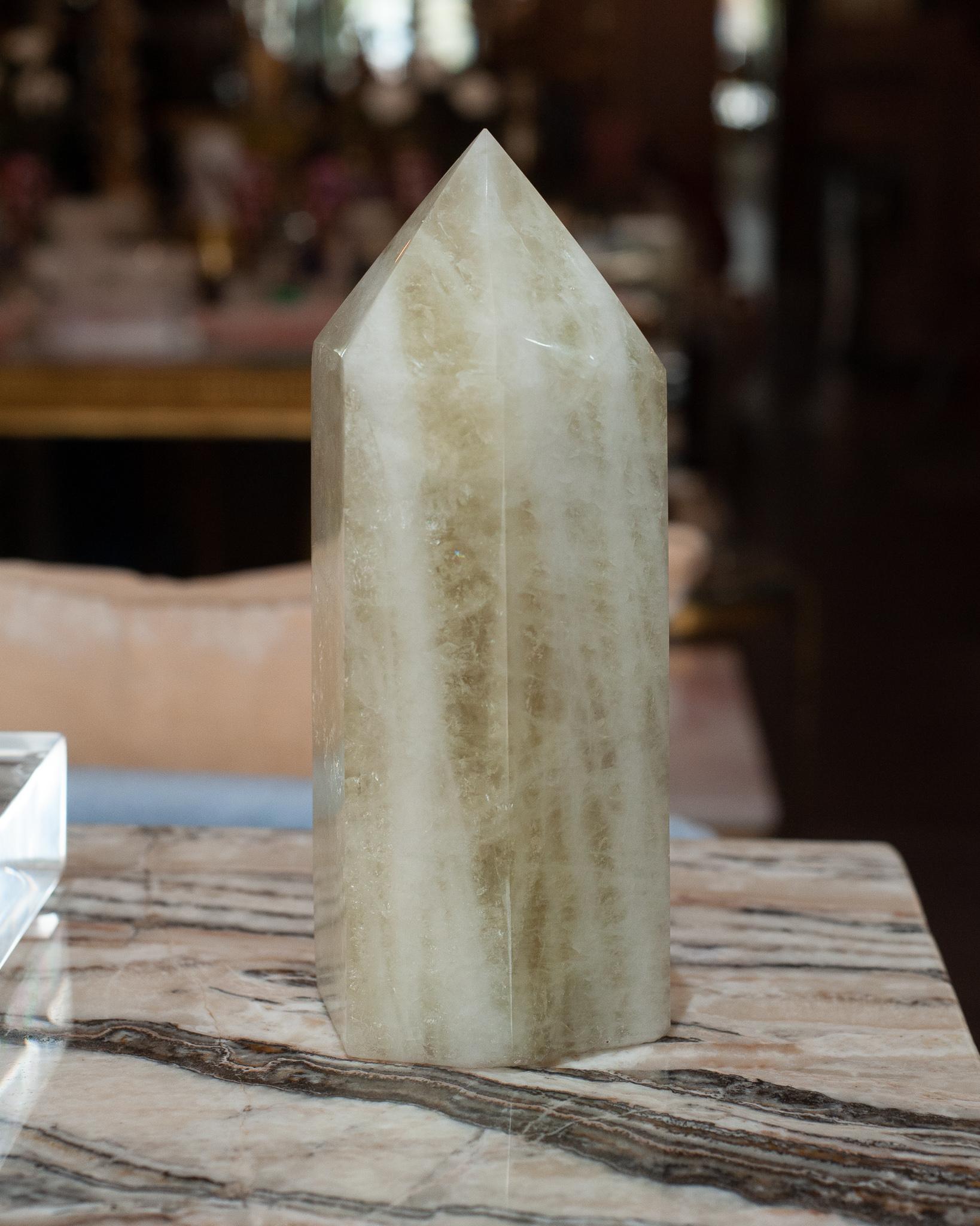 Invite healing energy into your home with a contemporary small green onyx crystal point / obelisk. Gorgeous in a collection, or as a stand alone statement piece. Obelisks are symbols of protection, defence and stability. Crystal points are often