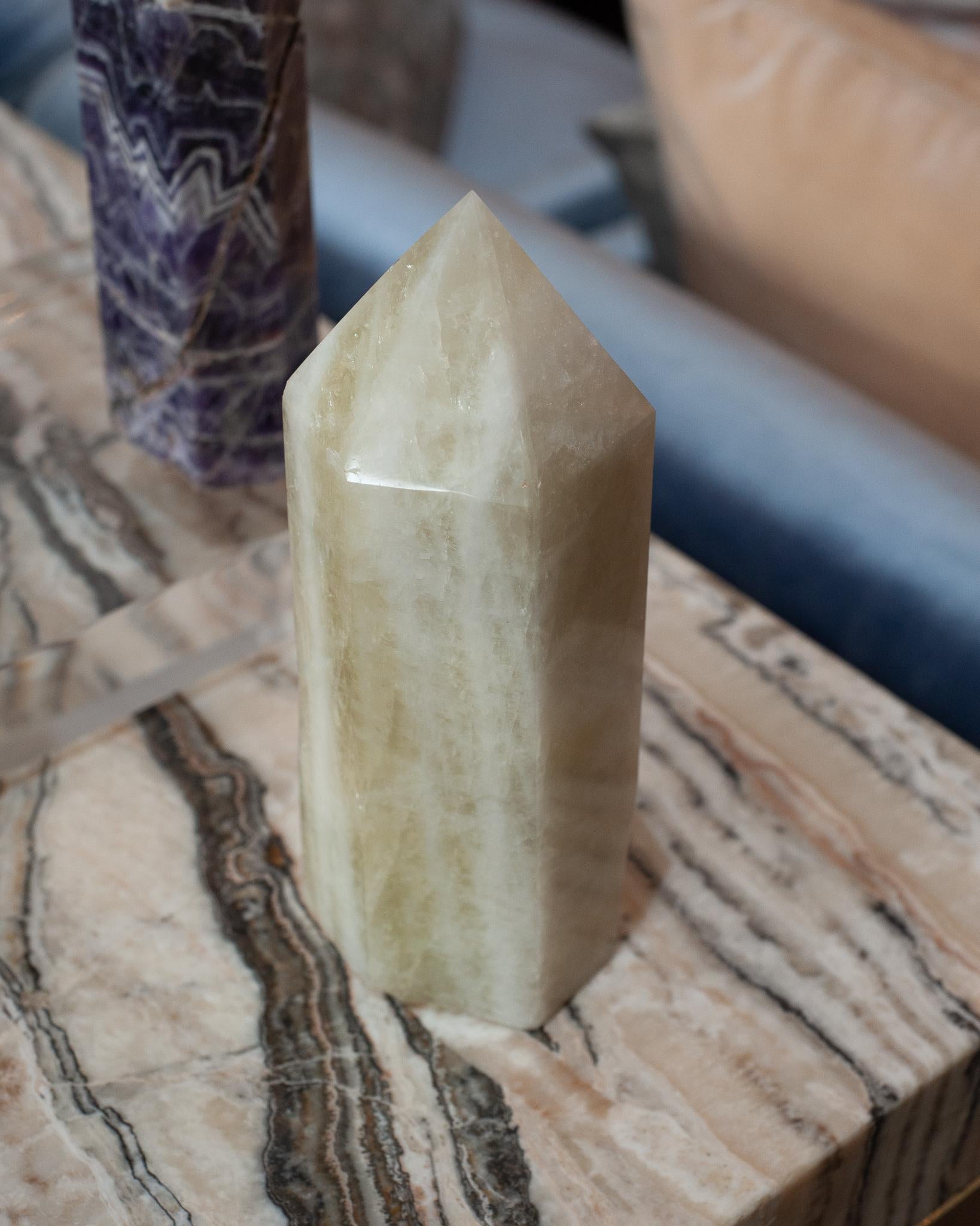 American Contemporary Small Green Onyx Obelisk / Crystal Point For Sale