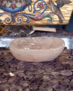 Contemporary Small Hand Carved Rose Quartz Crystal Bowl