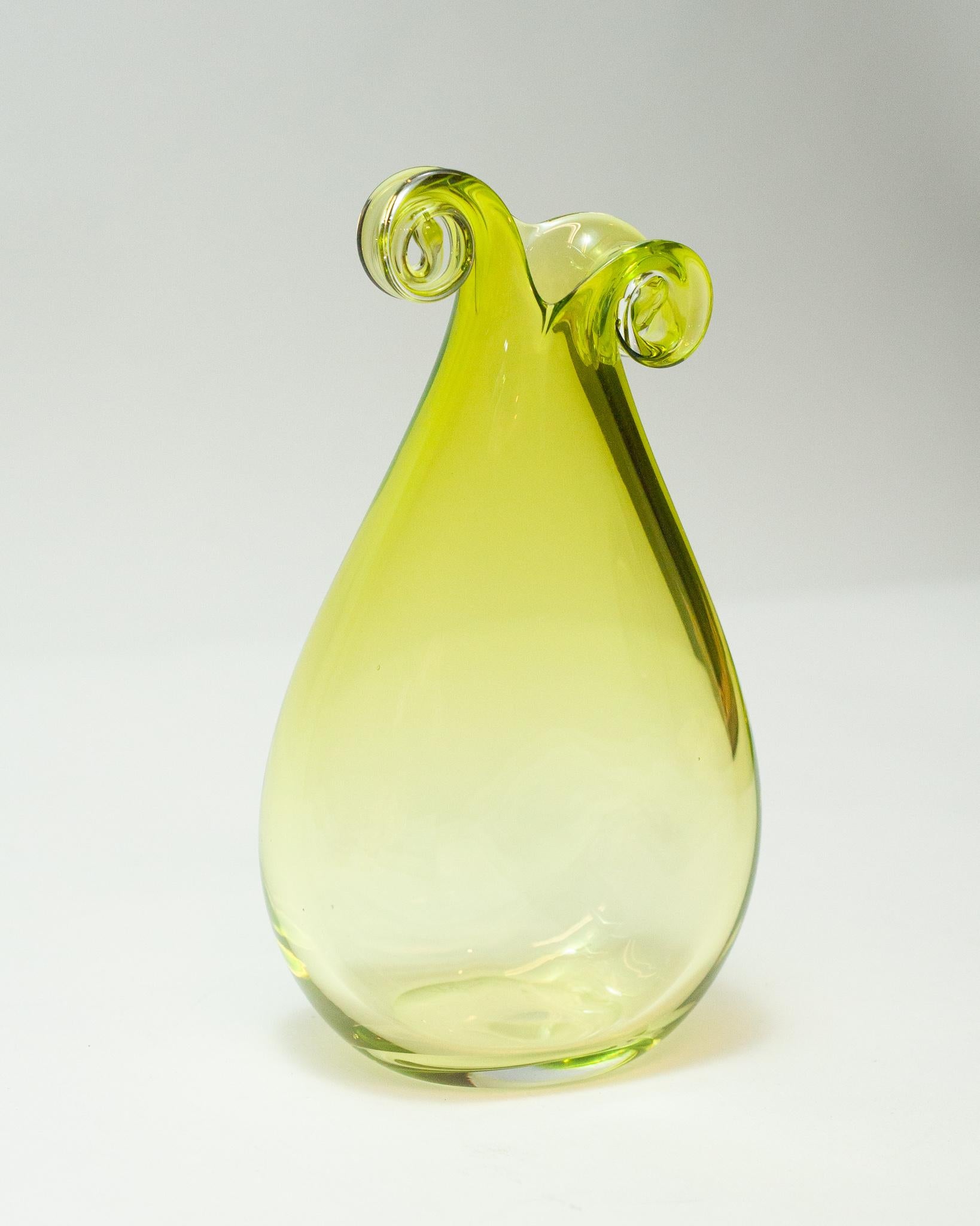 Canadian Contemporary Small Lime Green Curly Blown Glass Vase