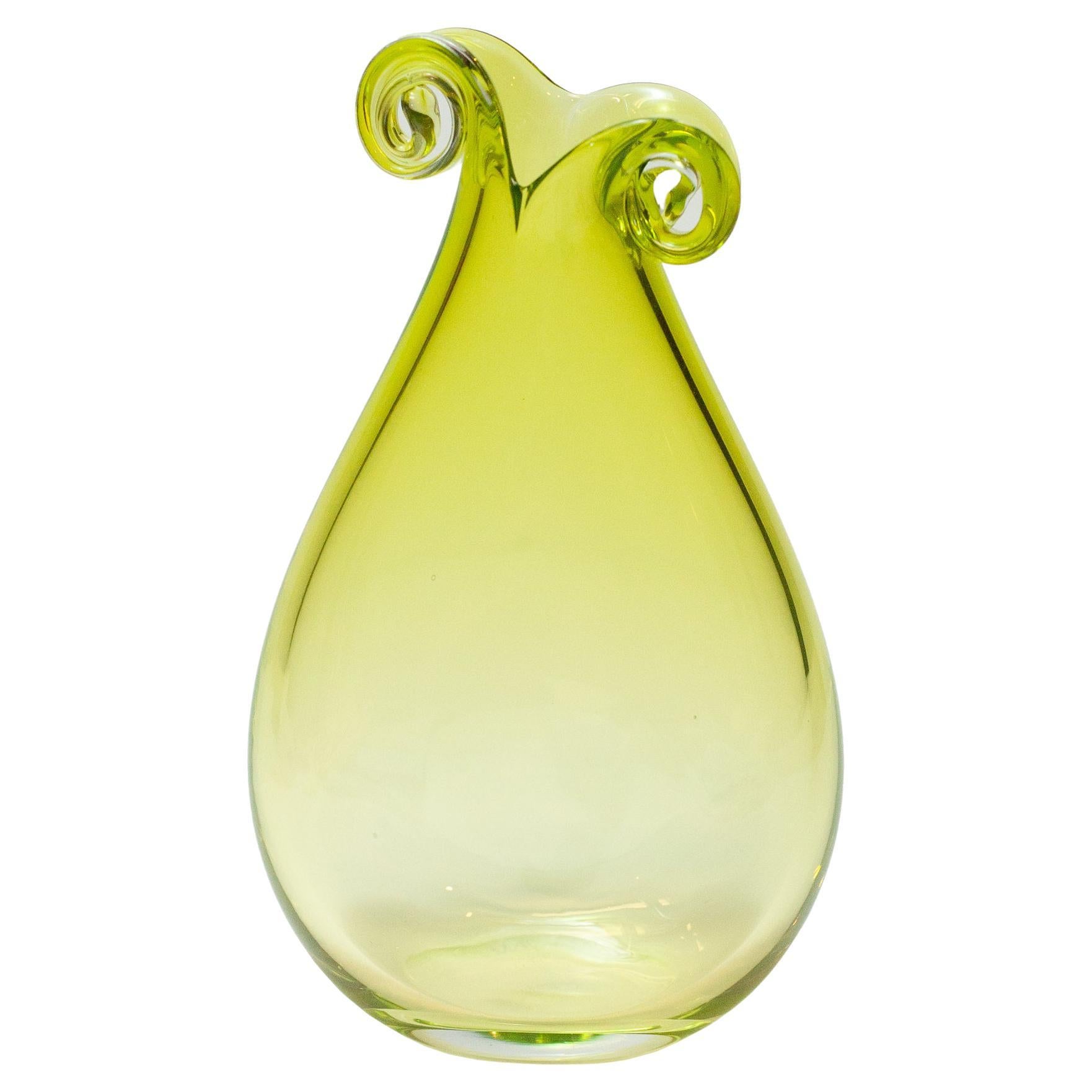Contemporary Small Lime Green Curly Blown Glass Vase
