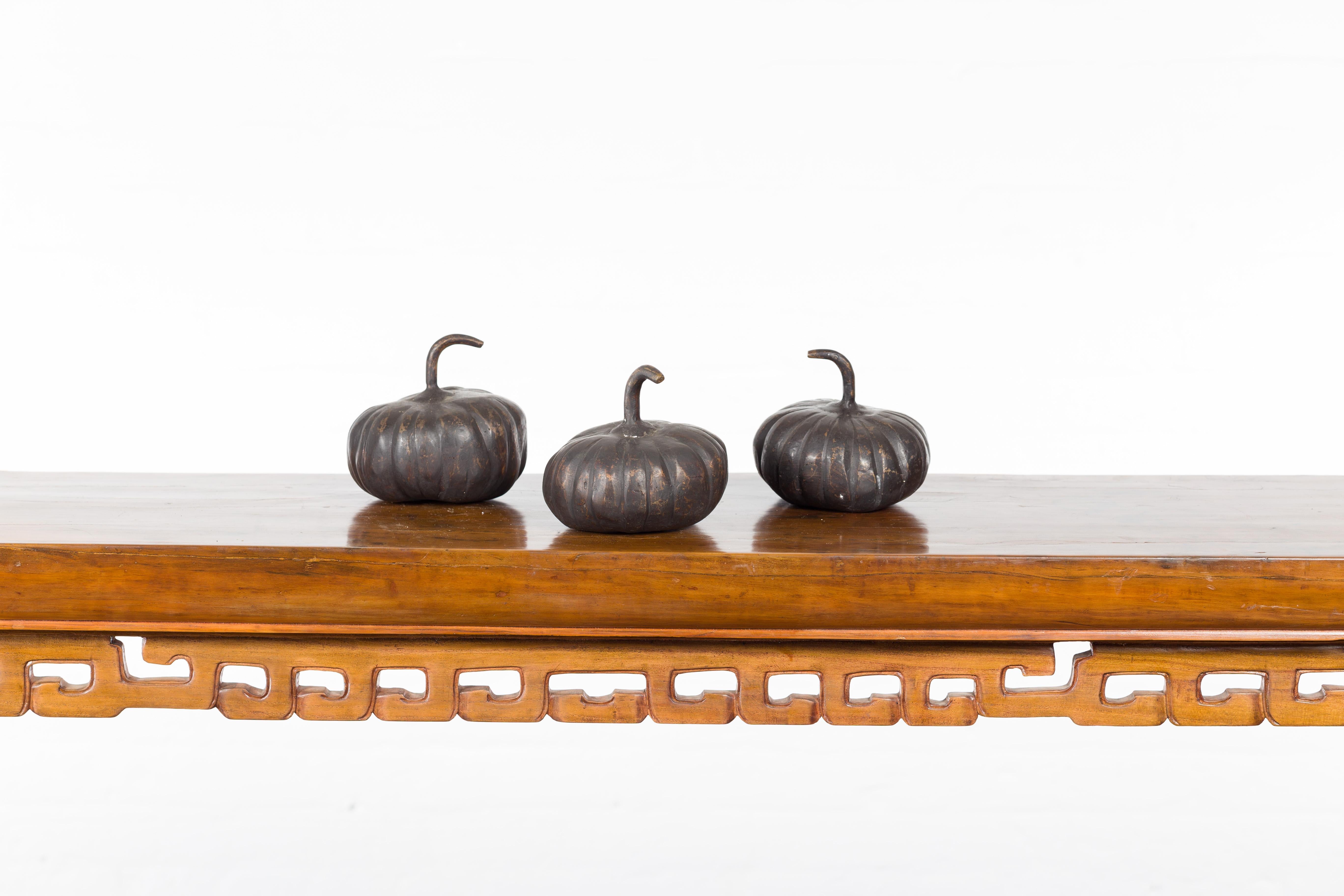 Contemporary Small Lost Wax Bronze Pumpkin Sculpture with Dark Patina, Sold Each For Sale 1