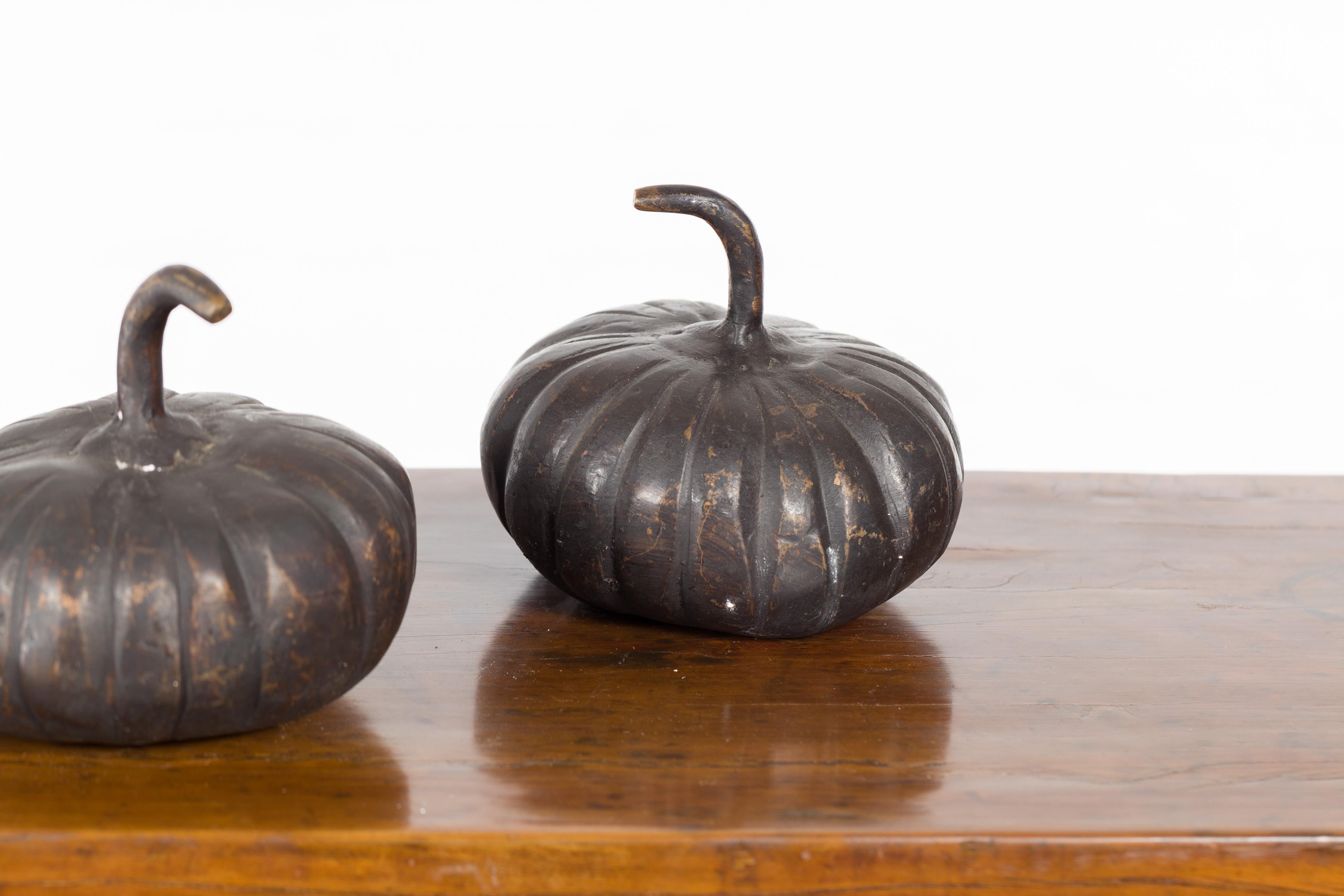 Contemporary Small Lost Wax Bronze Pumpkin Sculpture with Dark Patina, Sold Each For Sale 4