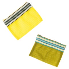 Contemporary Small Mesh Bag - Yellow And Green Striped - Pair