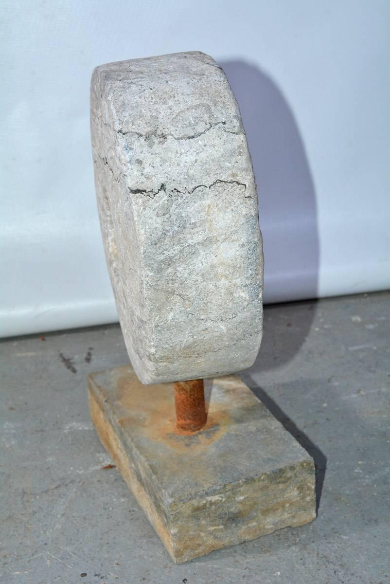 Hand-Crafted Contemporary Small Mill-Stone-on-Stand Sculpture For Sale