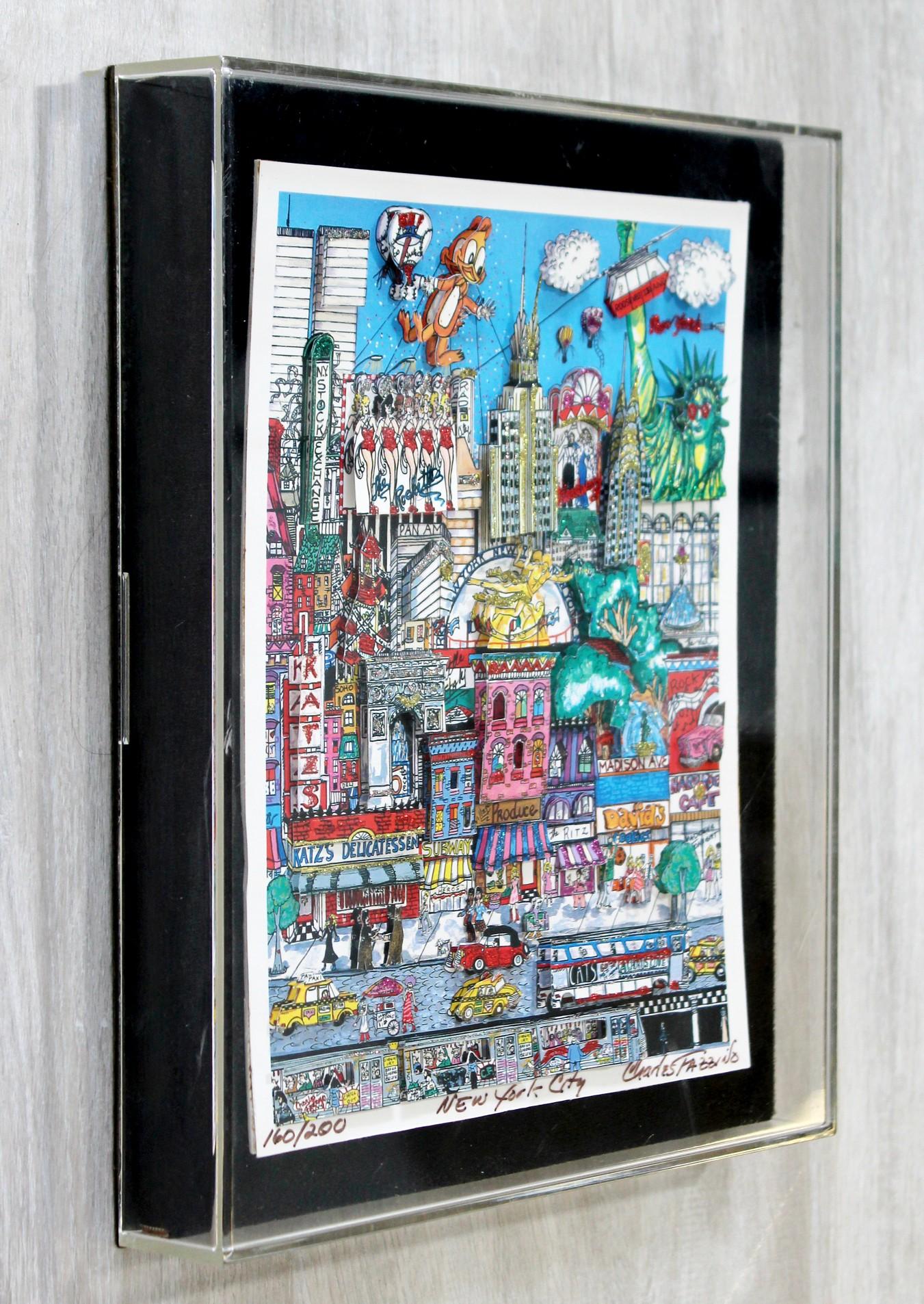 American Contemporary Small NYC 3D Serigraph Signed Charles Fazzino Lucite Framed 160/200