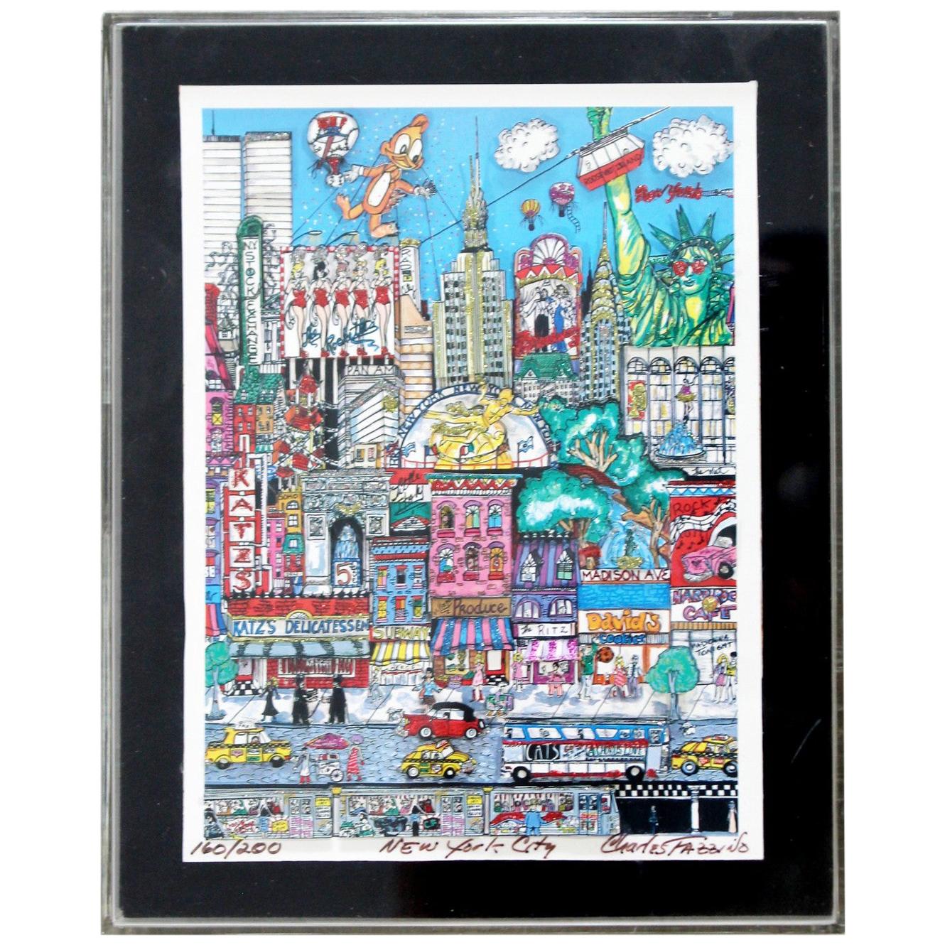 Contemporary Small NYC 3D Serigraph Signed Charles Fazzino Lucite Framed 160/200