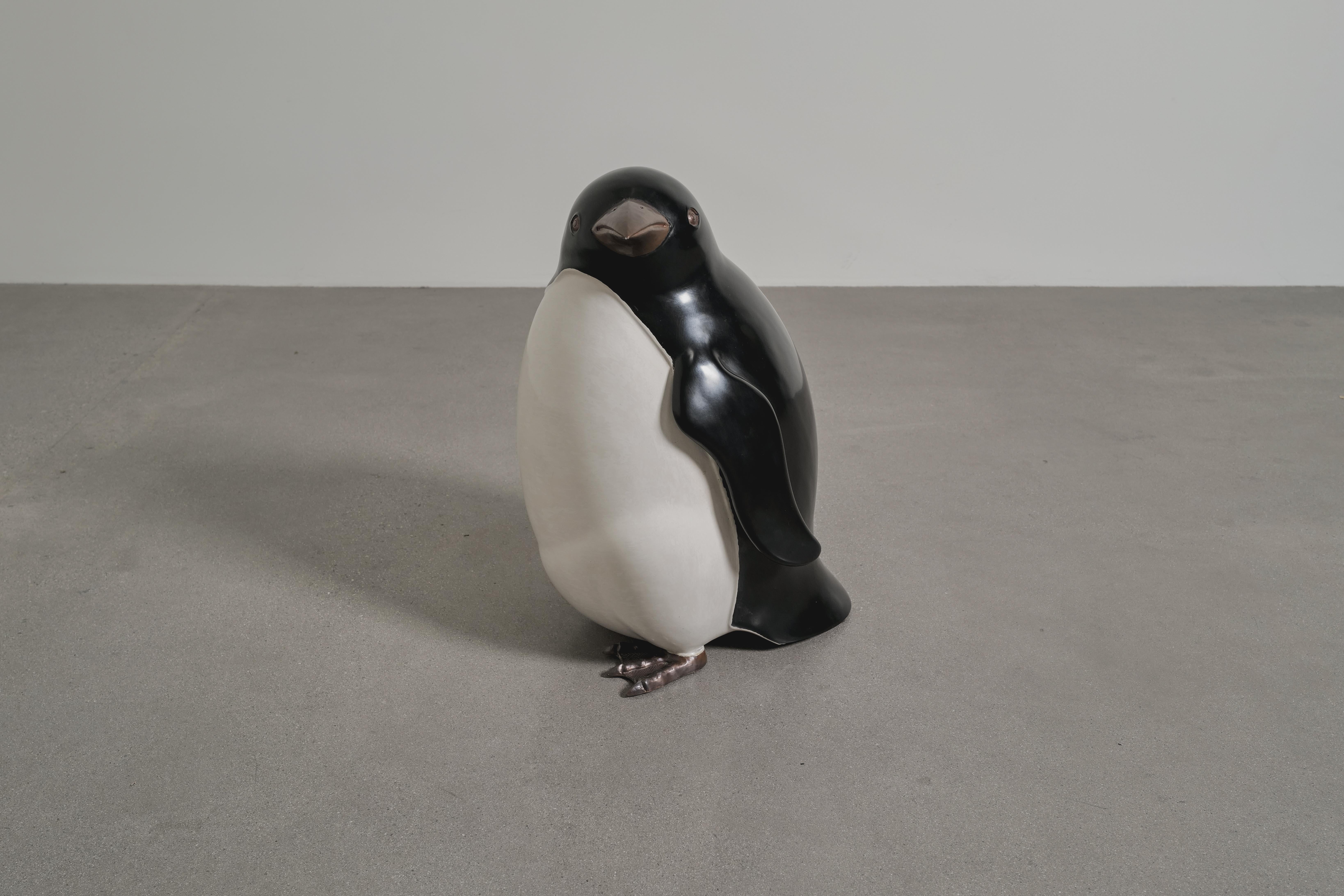 Repoussé Contemporary Small Penguin in Black and Cream Lacquer by Robert Kuo, Limited For Sale