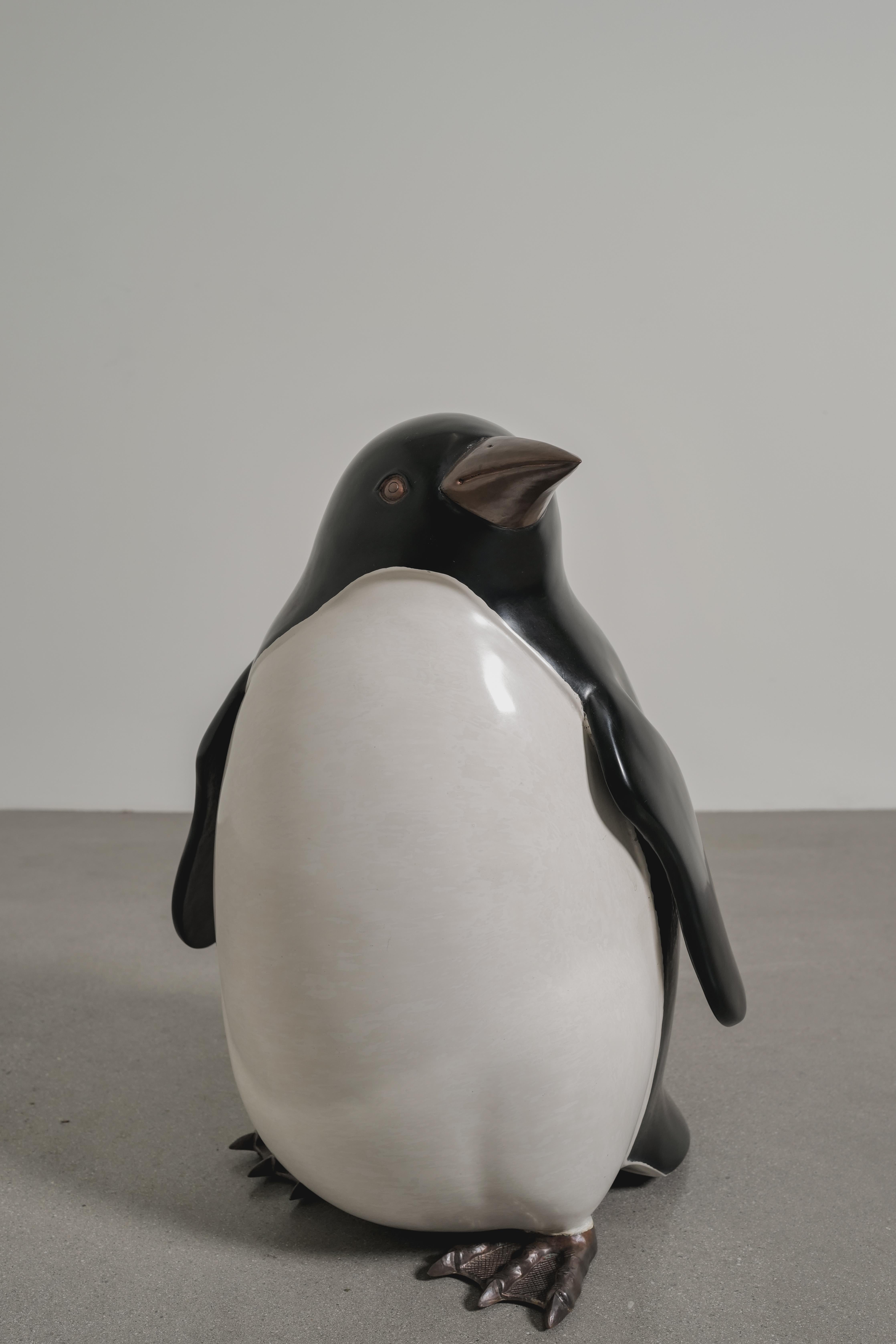 Contemporary Small Penguin in Black and Cream Lacquer by Robert Kuo, Limited For Sale 1