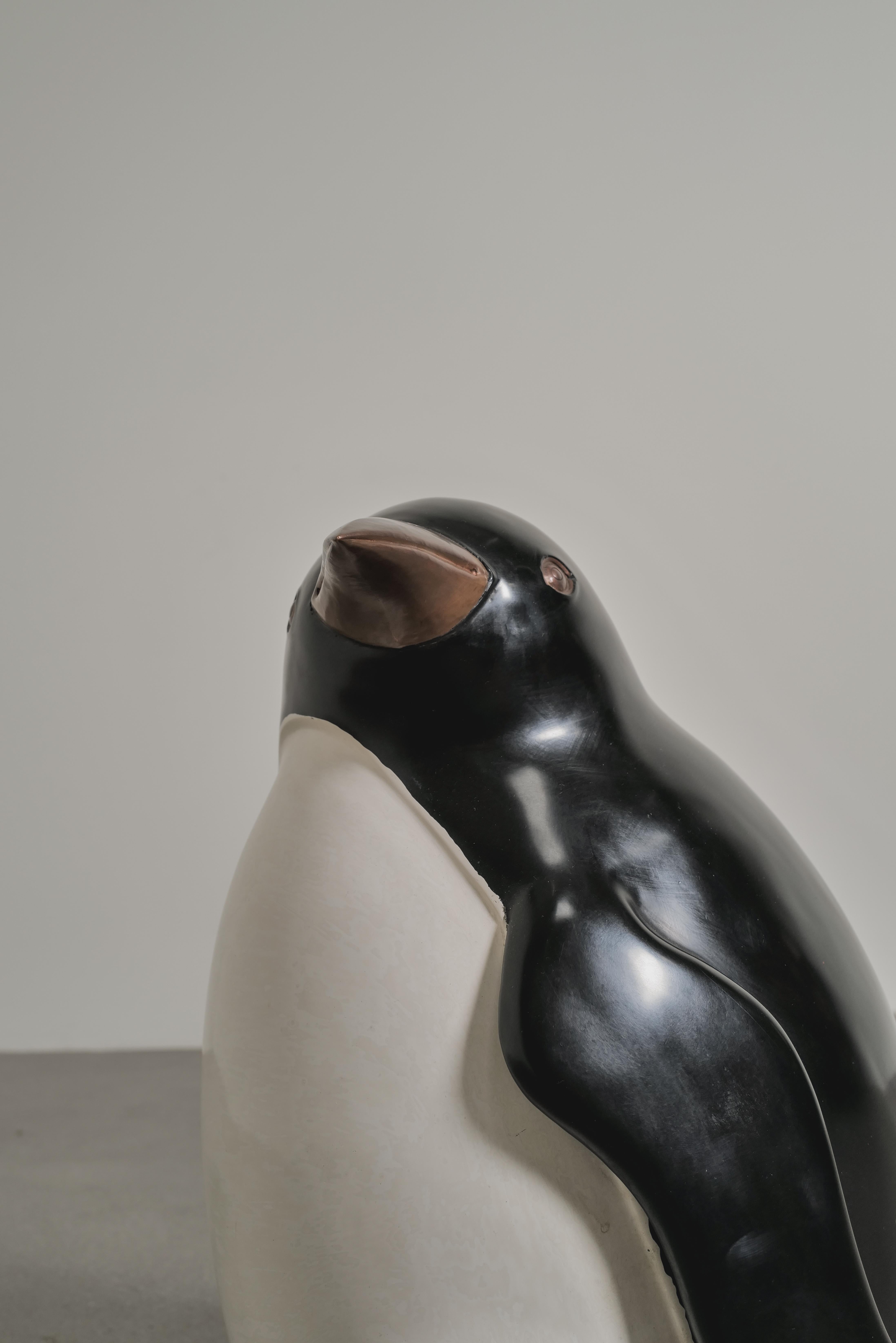 Contemporary Small Penguin in Black and Cream Lacquer by Robert Kuo, Limited For Sale 2