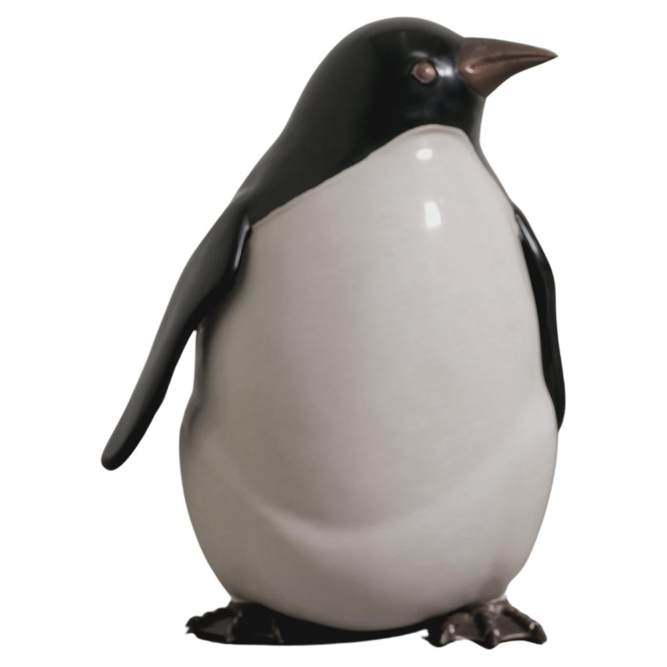 Contemporary Small Penguin in Black and Cream Lacquer by Robert Kuo, Limited For Sale