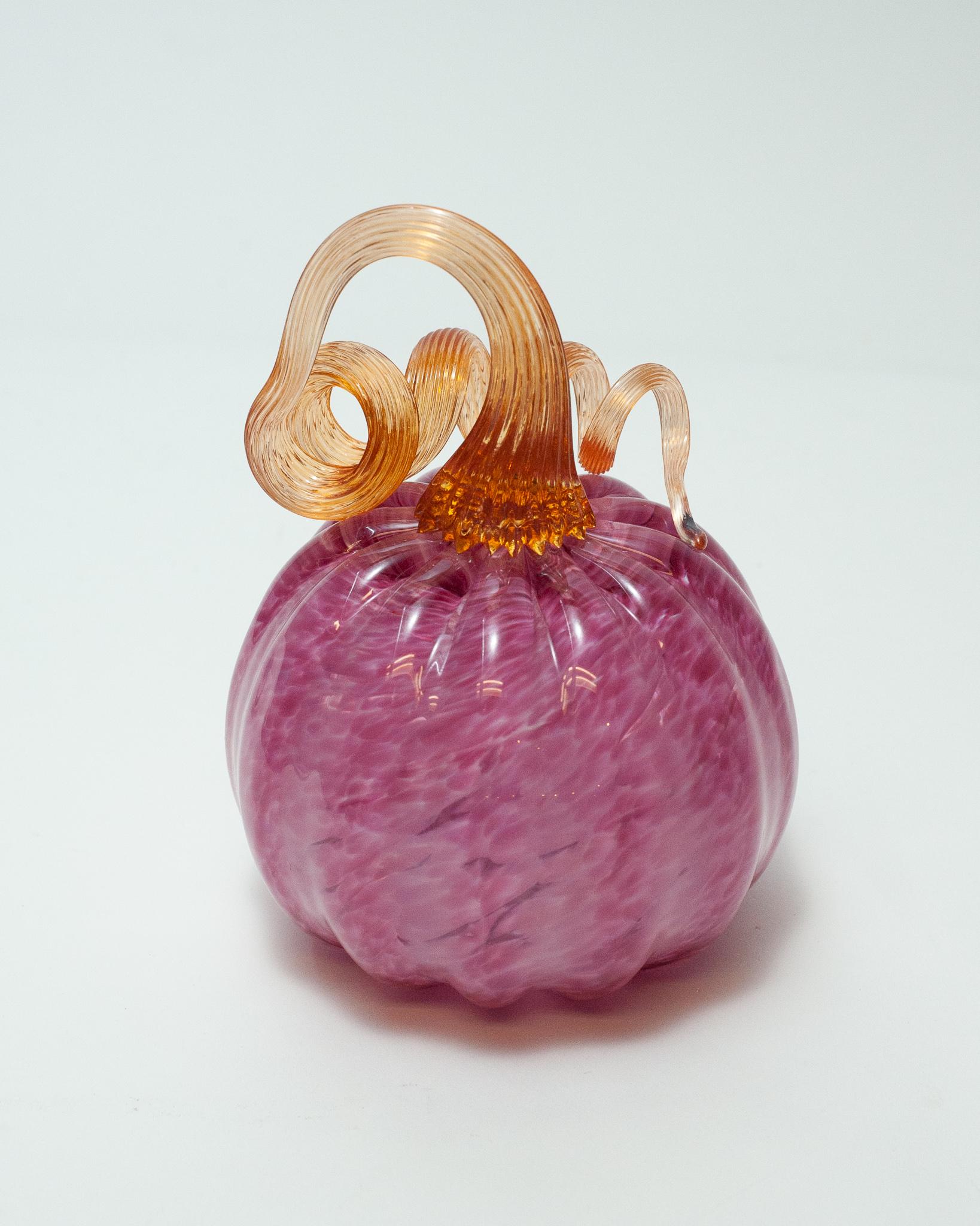 A beautiful contemporary small pink and multicolour blown glass pumpkin by a Canadian artist.