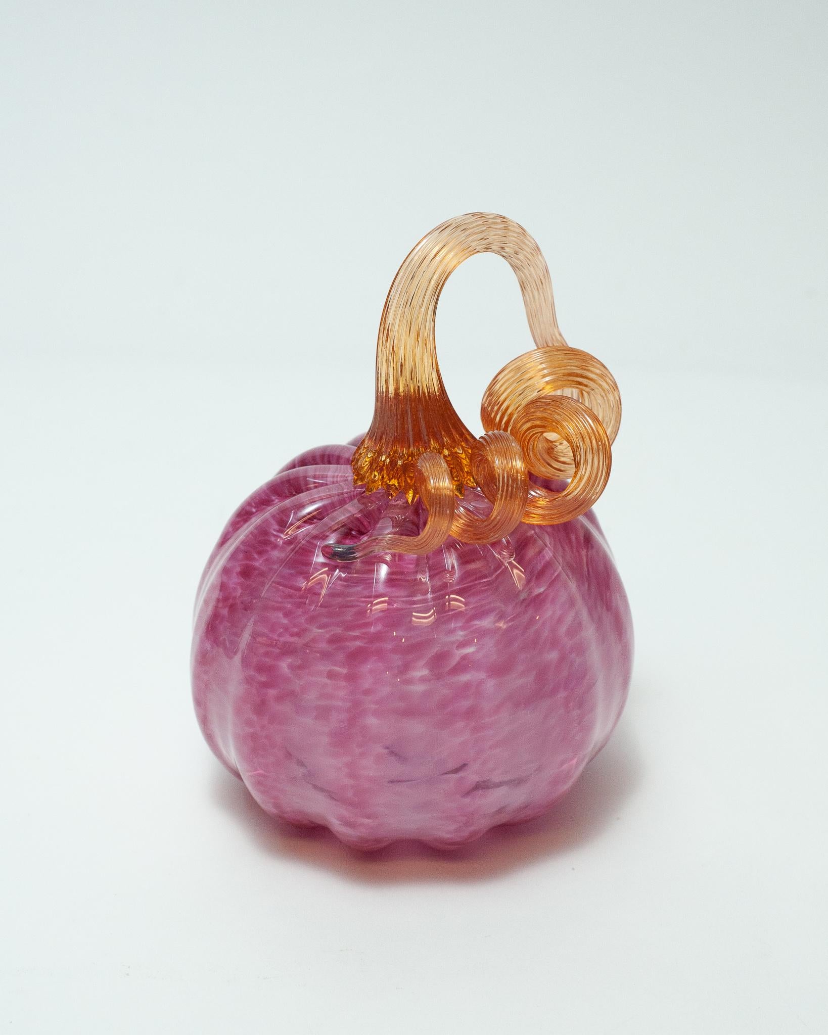 Canadian Contemporary Small Pink Blown Glass Pumpkin Sculpture For Sale