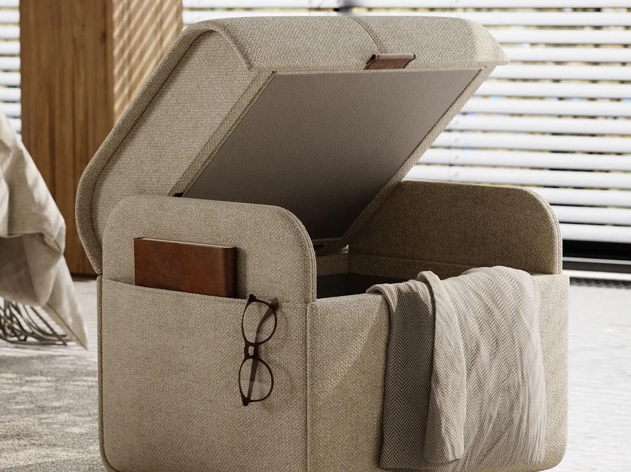 Portuguese Contemporary Small Pouf Featuring Open Doors System