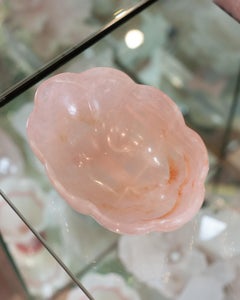 Contemporary Small Scalloped Rose Quartz Crystal Bowl with Foot