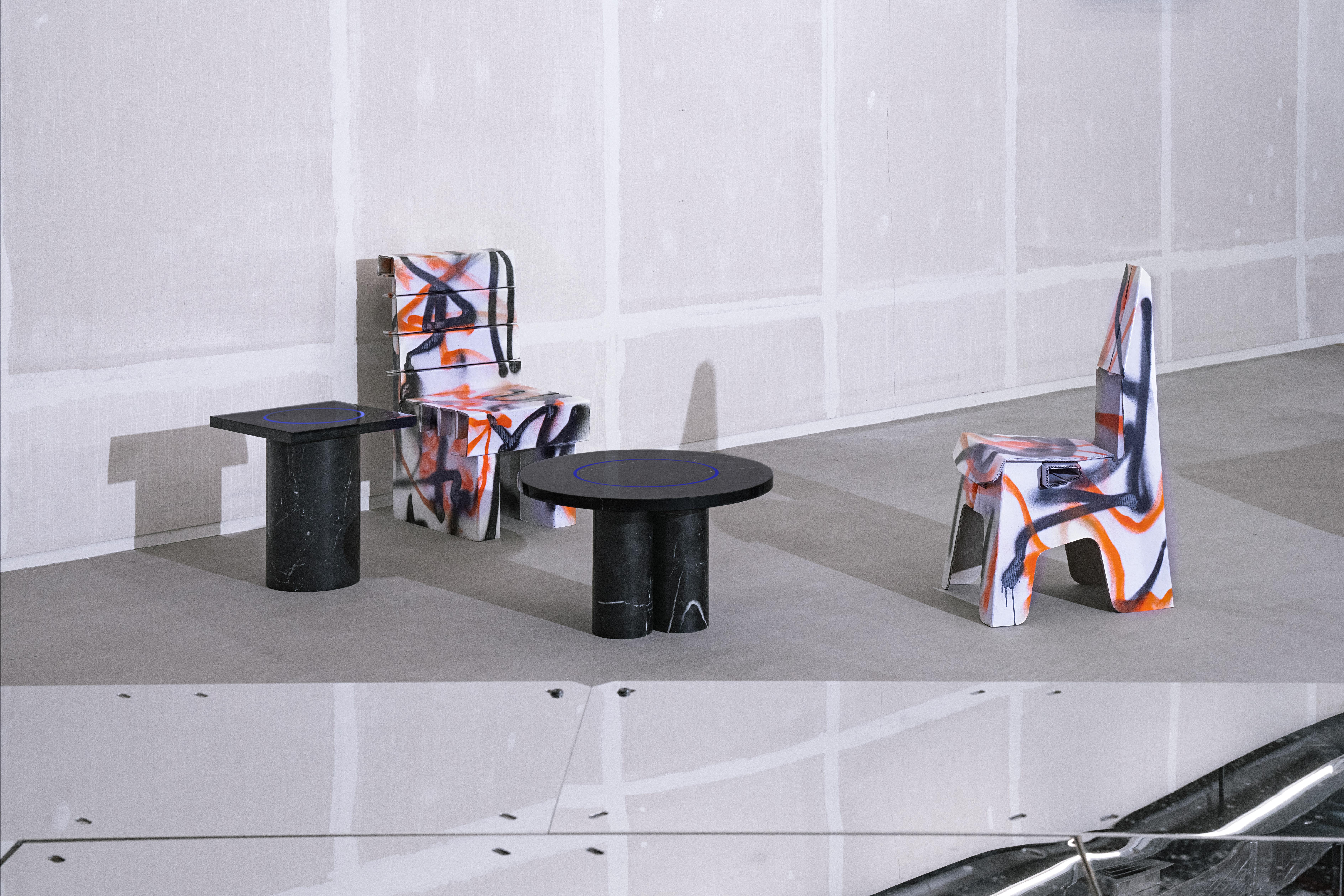 Contemporary Small Table 'DISLOCATION' in Black Marble by Buzao 'Square' For Sale 1