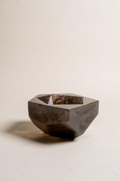 Contemporary Smoke Crystal 5 Facet Bowl by Robert Kuo, Hand Carved, Limited