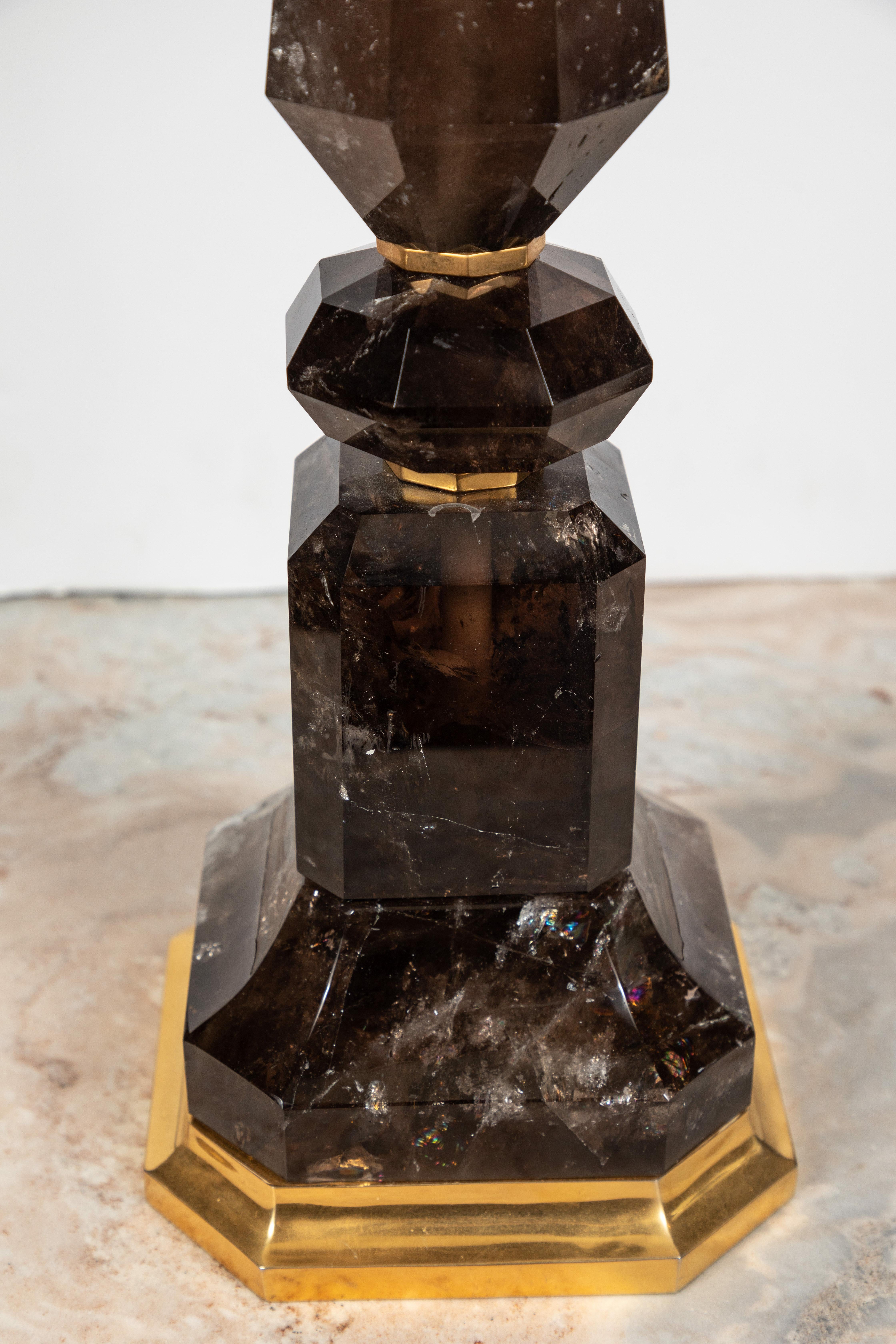 Carved Contemporary, Smokey Quartz Table Lamps For Sale
