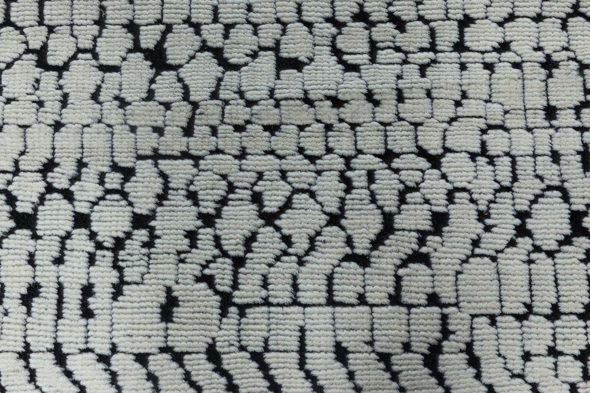 Indian Contemporary 'Society' Black and White Handmade Wool Rug by Doris Leslie Blau For Sale