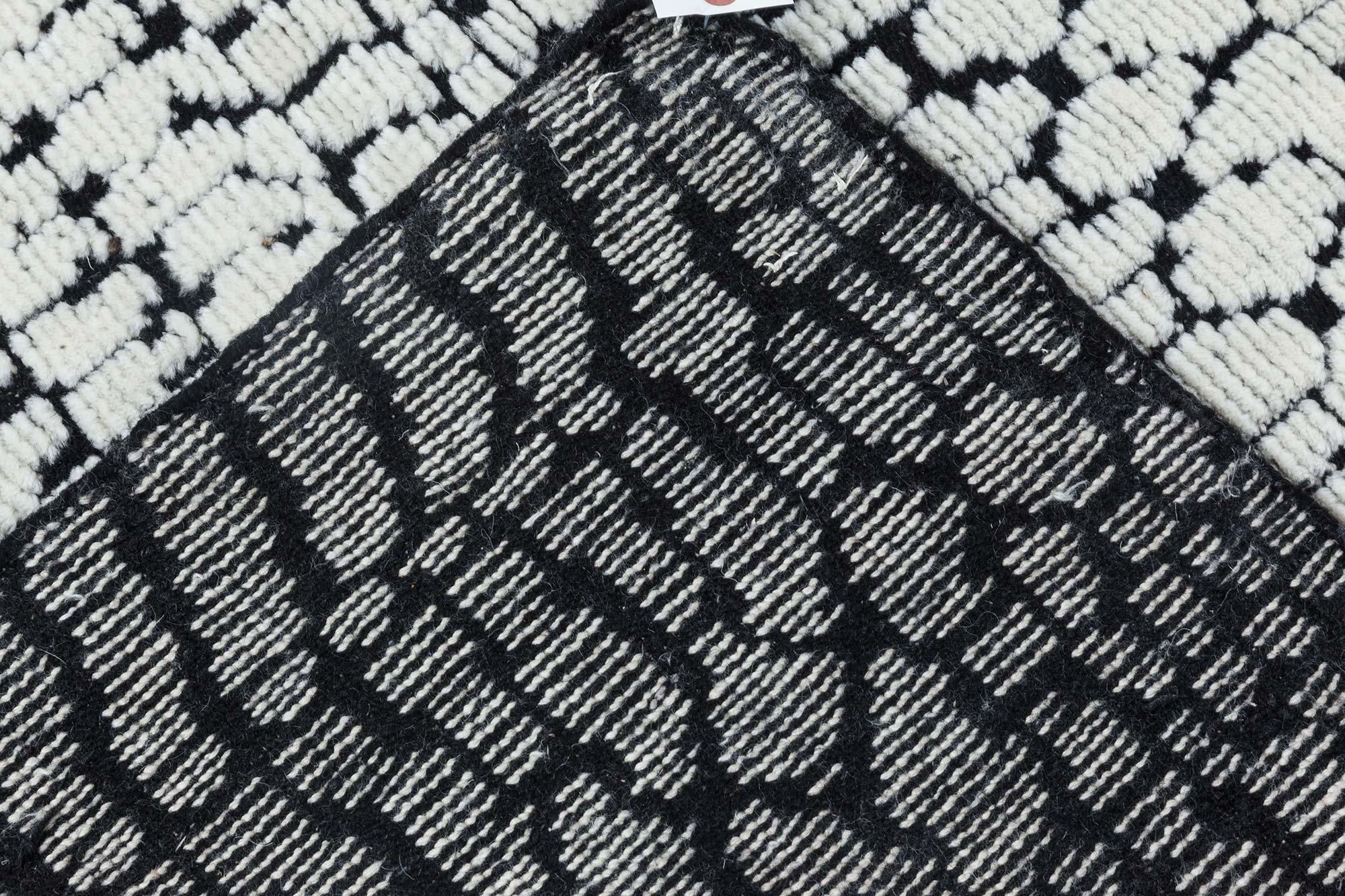 Contemporary 'Society' Black and White Handmade Wool Rug by Doris Leslie Blau For Sale 1