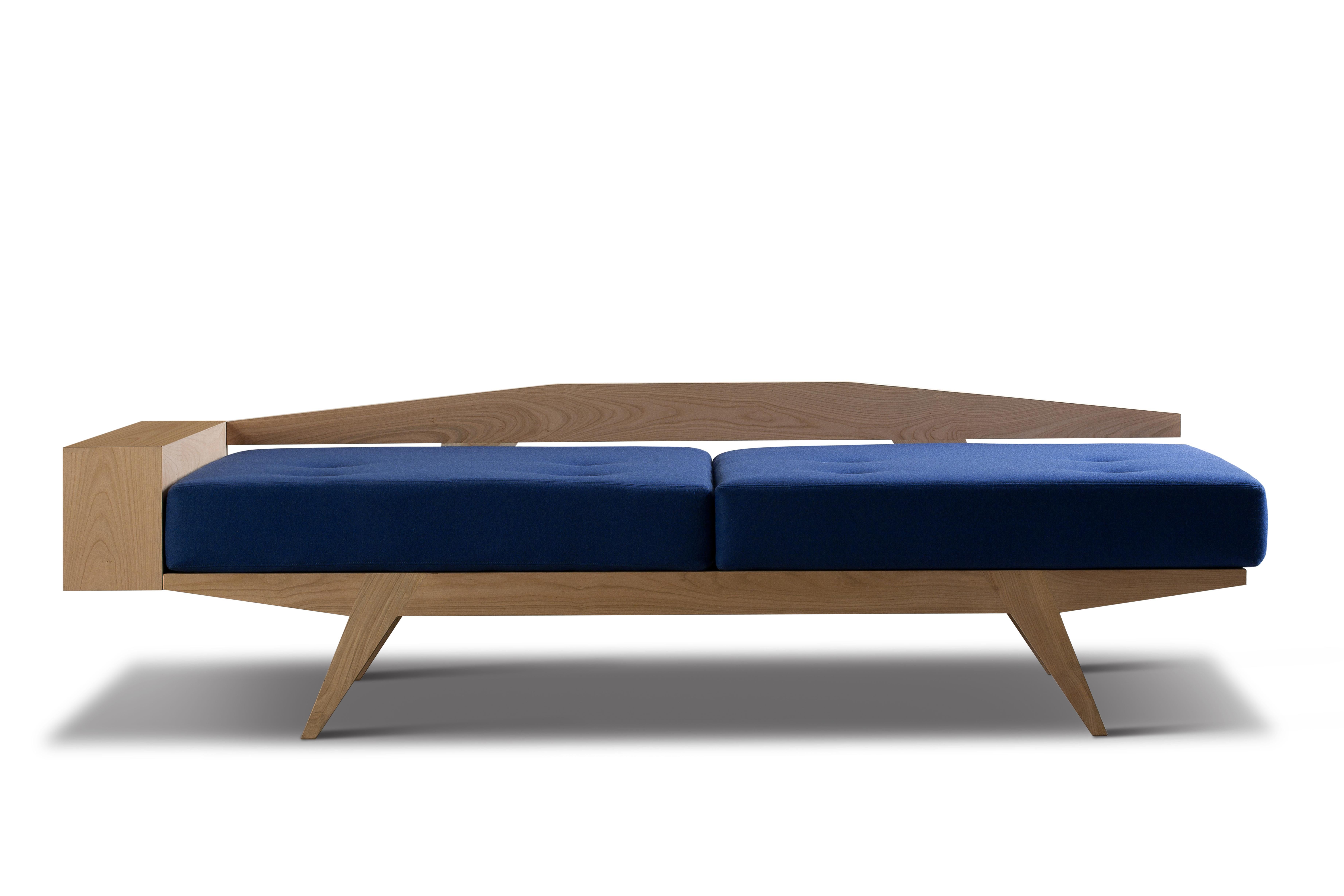 Contemporary sofa bed with removable cushions, frame made of solid cherrywood
Upholstered with fabrics, velvet or leather
Available in different finishes.
 